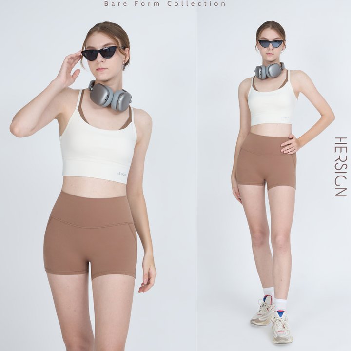 HERSIGN Set tập gym nữ ngắn Bộ đồ tập yoga nữ Bộ đồ tập thể thao Bra quần short mùa hè SMIXB46N24B BST HERSIGN Bare Form